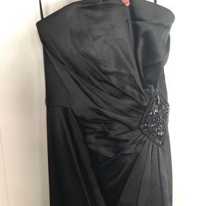 Full length, strapless evening gown